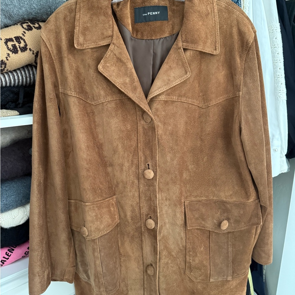 the penny Women's Suede leather Jacket Brown SZ L Made in Korea only worn once